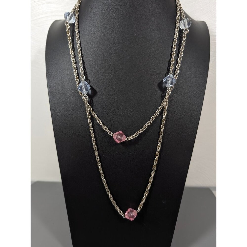 1970s Sarah‎ Coventry Pastel Glow Station Necklace Pink Purple Lucite Beads